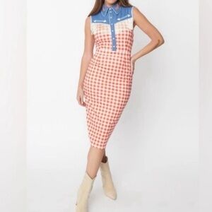 Unique Vintage Looney Tunes Western Cowgirl Dress NWT Small Denim Blue Checks 4